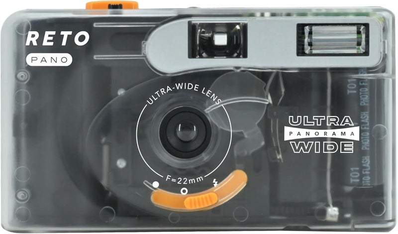 RETO PANO 35mm Film Camera - 22mm Wide Lens, Panorama, Easy Switch, Cinematic Modes, Lens Cover, Built-in Flash, Reusable (Film & AAA Battery are not Included) (Sheer White) - Image 1